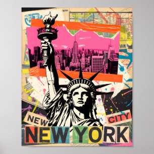 Poster Statue de la Liberté de New York City Collage Punk