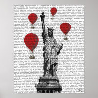 Statue de la Liberté et Ballons rouges à air chaud