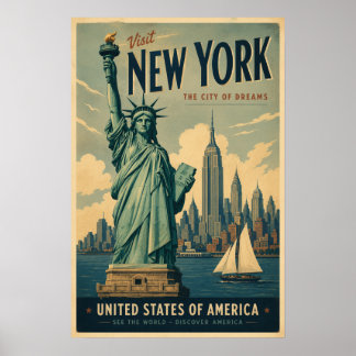 Poster Statue de la Liberté vintage Voyage à New York