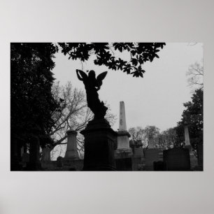 Poster Statue de l'ange noir et blanc