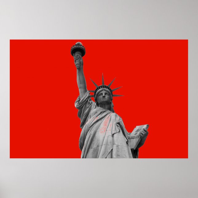 Poster Statue de l'art pop de Liberty Red en niveaux de g (Devant)