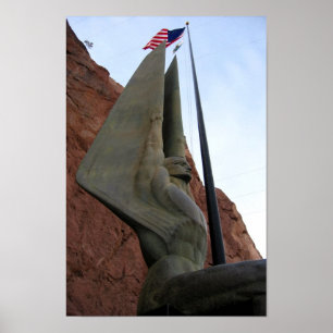 Poster Statue du barrage Hoover avec drapeau américain