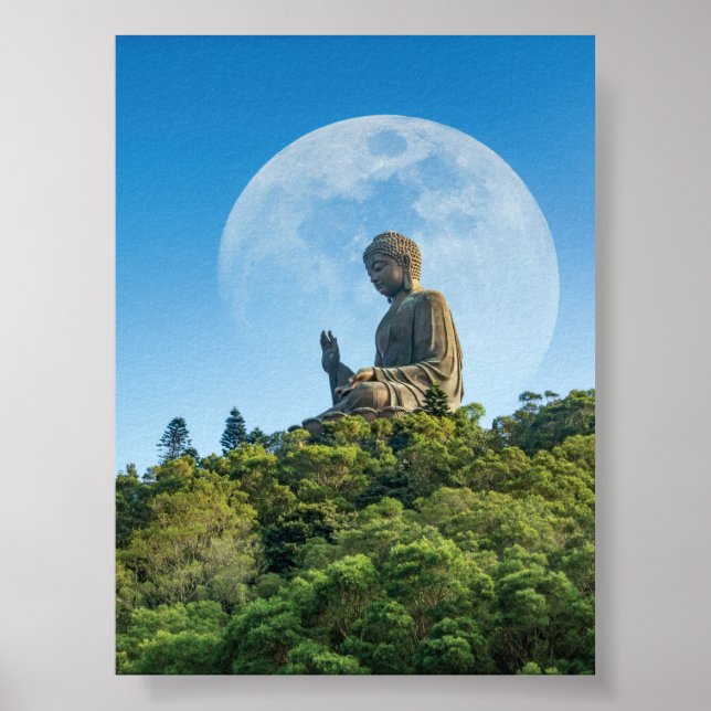 Poster Statue du Bouddha avec Pleine lune (Devant)