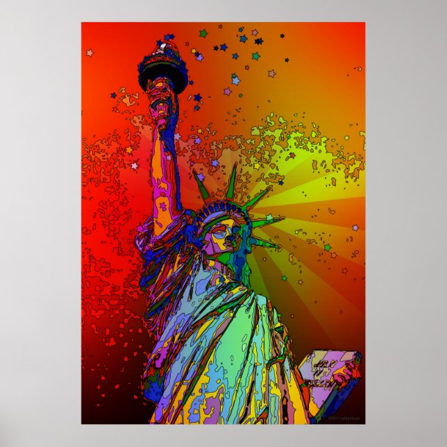 Poster Statue en couleur arc-en-ciel psychédélique NYC de (Devant)