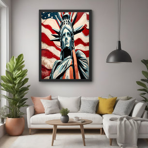 Poster Statue moderne de la Liberté avec Drapeau américai