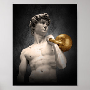 Poster Statue of David holding a Golden Kettlebell
