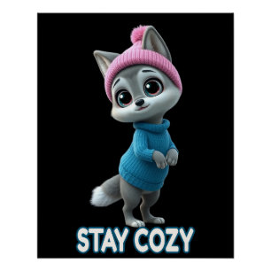 Poster Stay Cozy Cute Winter Fox adorable Cold Weather An