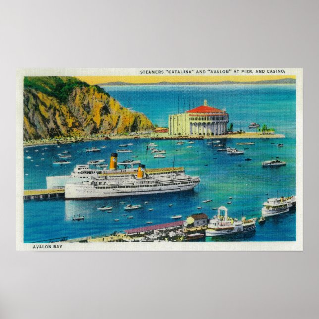 Poster Steamers Catalina et Avalon à Pier et Casino (Devant)