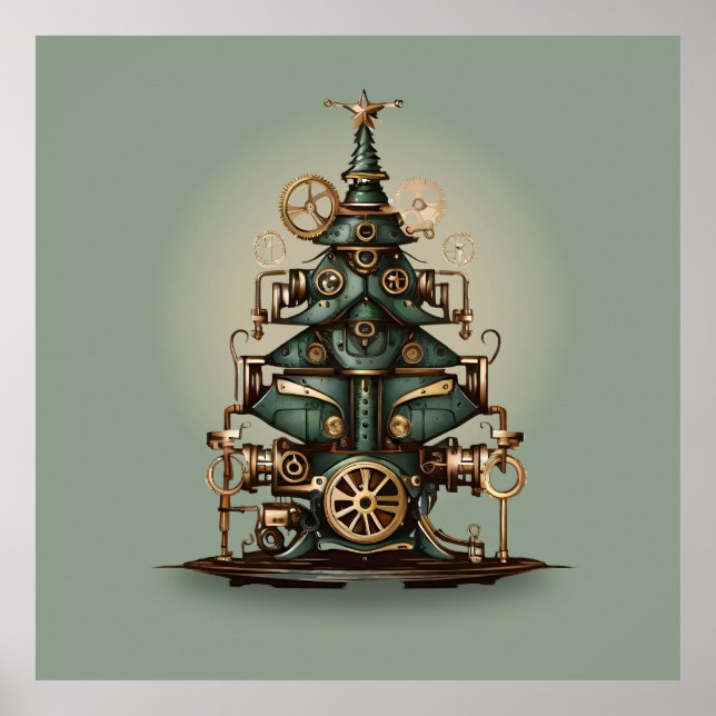 Poster Steampunk Arbre de Noël Style rétro Vintage (Devant)