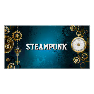 Poster Steampunk Arrière - plan turquoise avec Gears
