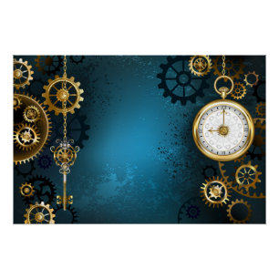 Poster Steampunk Arrière - plan turquoise avec Gears