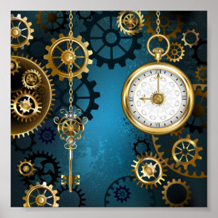 Poster Steampunk Arrière - plan turquoise avec Gears