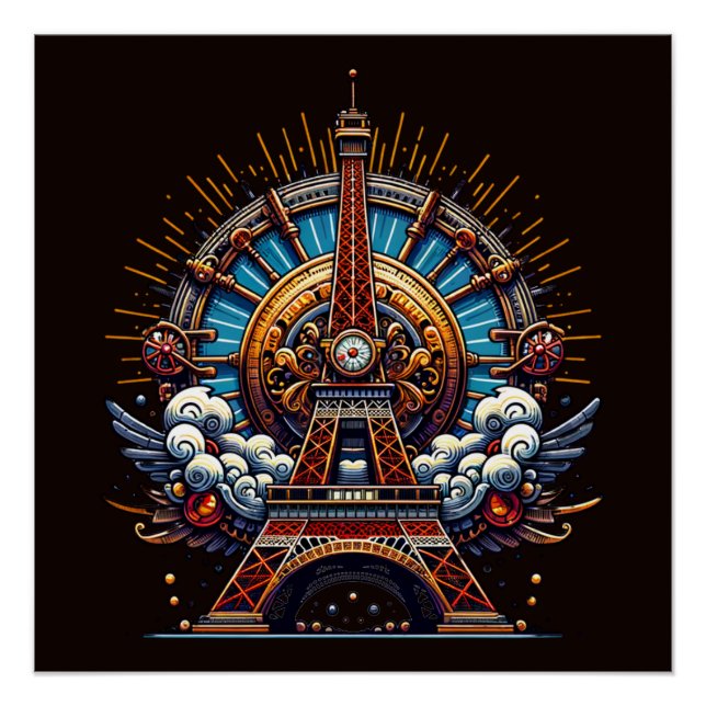 Poster Steampunk Bastille Day Tour Eiffel (Devant)