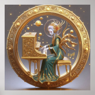 Poster Steampunk Beau Alien spatial Jouer Piano