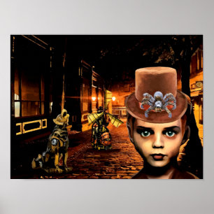 Poster Steampunk Boy Et Robot Dog Original Scifi Imaginai