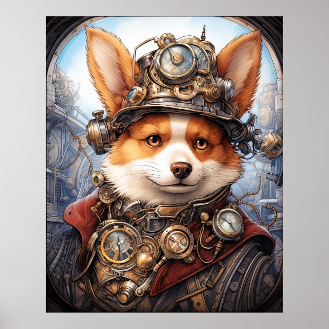 POSTER STEAMPUNK CORGI (Devant)