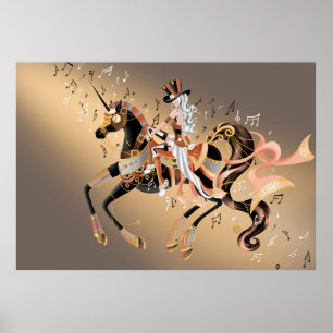 Poster Steampunk Dame & Cheval Mécanique