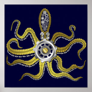 Poster Steampunk embraye le poulpe Kraken