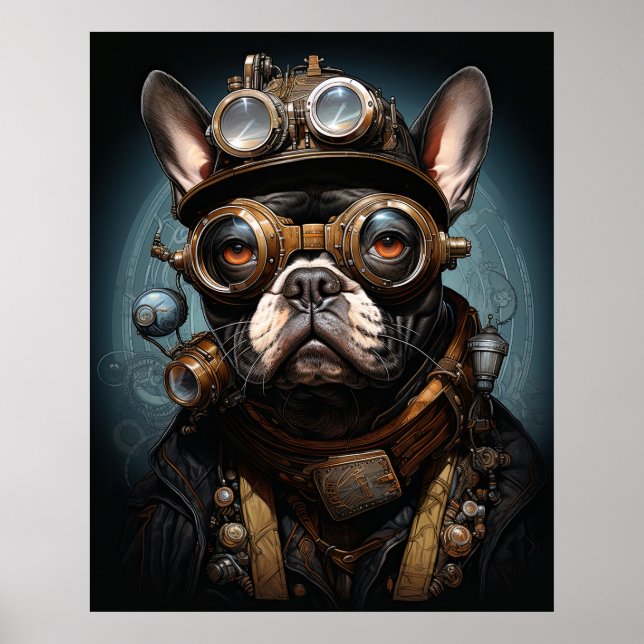 POSTER STEAMPUNK FRANÇAIS BULLDOG (Devant)