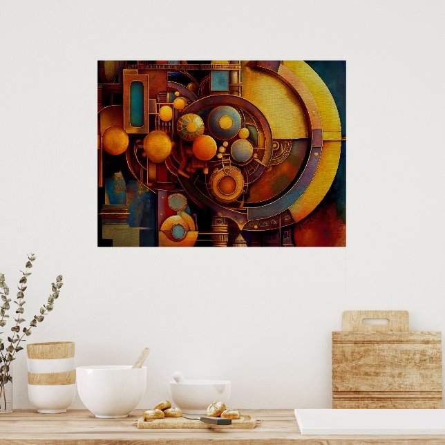 Poster Steampunk Mechanical Orb Composition (Cuisine)