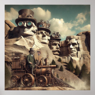 Poster Steampunk Monument américain Mont Rushmore SD