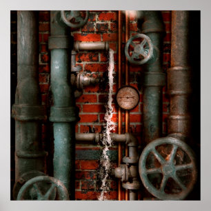 Poster Steampunk - Plomberie - Tuyaux et vannes