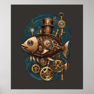 Poster Steampunk Poisson Vintage style rétro