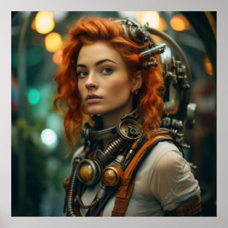 Poster Steampunk Redhead Warrior Girl