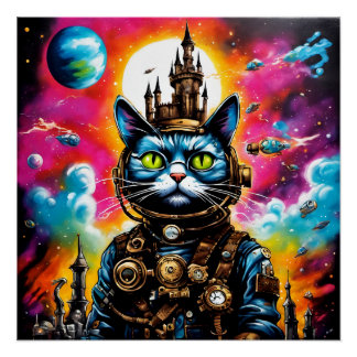 Poster Steampunk Space Cat II