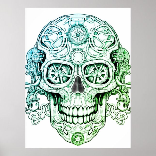Poster Steampunk Sugar Skull Drawing Art for Adults Wall (Devant)