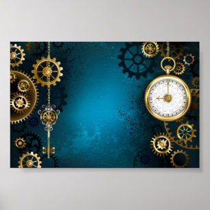 Poster Steampunk turquoise Background with Gears
