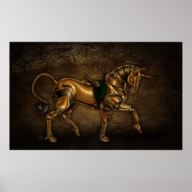Poster Steampunk Unicorn Damask (Devant)