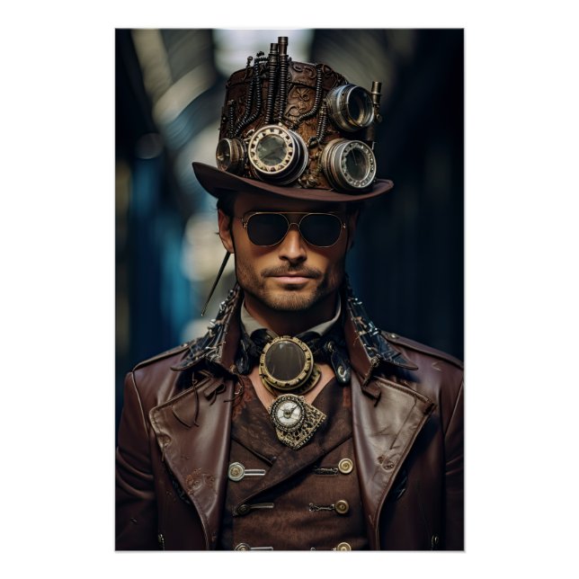 Poster Steampunk Victorian Cosplay Top Hat Gears (Devant)