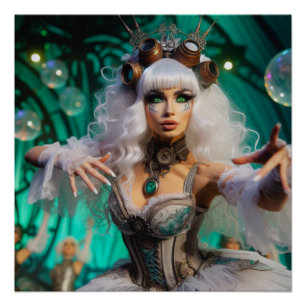 Poster Steampunk Victorian Futuristic Green Dancer