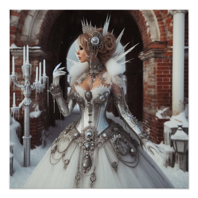 Poster Steampunk Victorian Industrial Winter Ice Queen (Devant)
