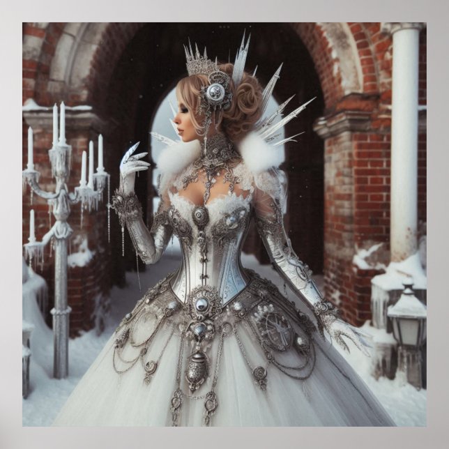 Poster Steampunk Victorian Industrial Winter Ice Queen (Devant)
