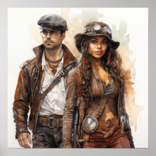 Poster Steampunk Vigilance Intrépides Explorateurs Art