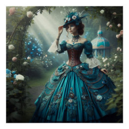 Poster Steampunk Vintage Victorian Garden Lady