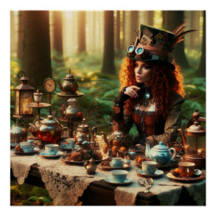 Poster Steampunk Vintage Victorian Lady Mad Hatter