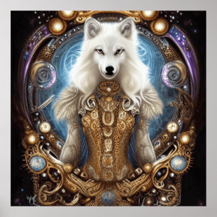Poster Steampunk Whimsical charmant loup blanc