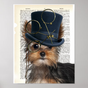 Poster Steampunk Yorkie on Dictionary Page