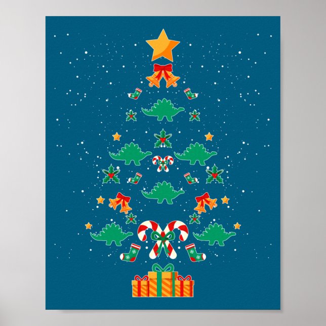 Poster Stegosaurus Dinosaur Christmas Tree Xmas Long Slee (Devant)