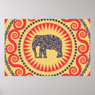 Poster StellaRoot Damask Elephant Vinatge Preppy Burn