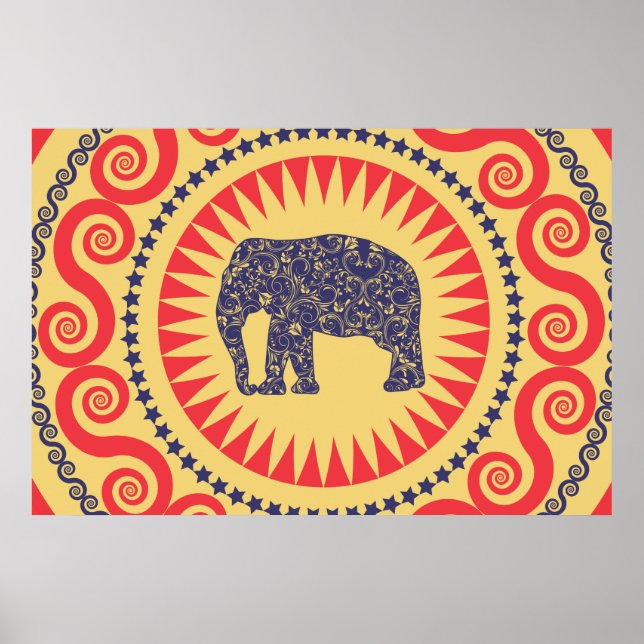 Poster StellaRoot Damask Elephant Vinatge Preppy Burn (Devant)