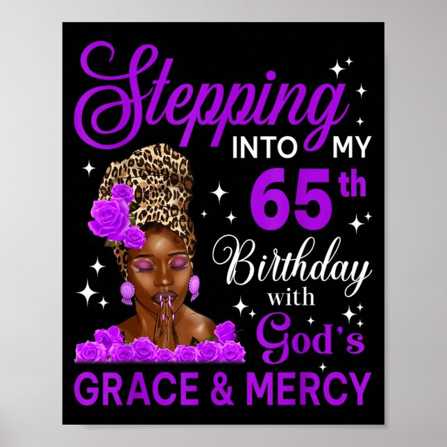 Poster Stepng Into My 65th Birthday Headwrap Black Woman  (Devant)