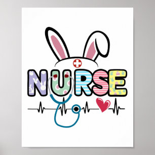 Poster Stethoscope Bunny de Pâques battement de coeur inf