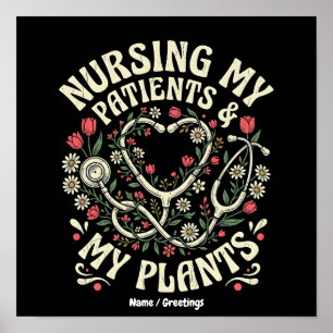 Poster Stethoscope Floral Rétro Soins à Mes Patients & à 