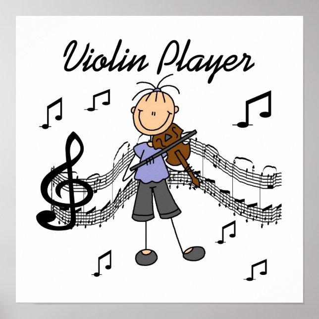 Poster Stick Figure Girl Violin Player T-shirts et cadeau (Devant)