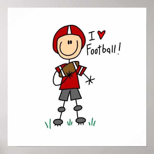 Poster Stick Figure I Love Football T-shirts et cadeaux (Devant)