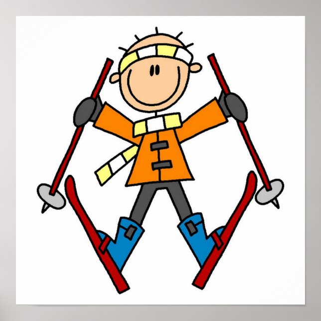 Poster Stick Figure Skier T-shirts et cadeaux (Devant)